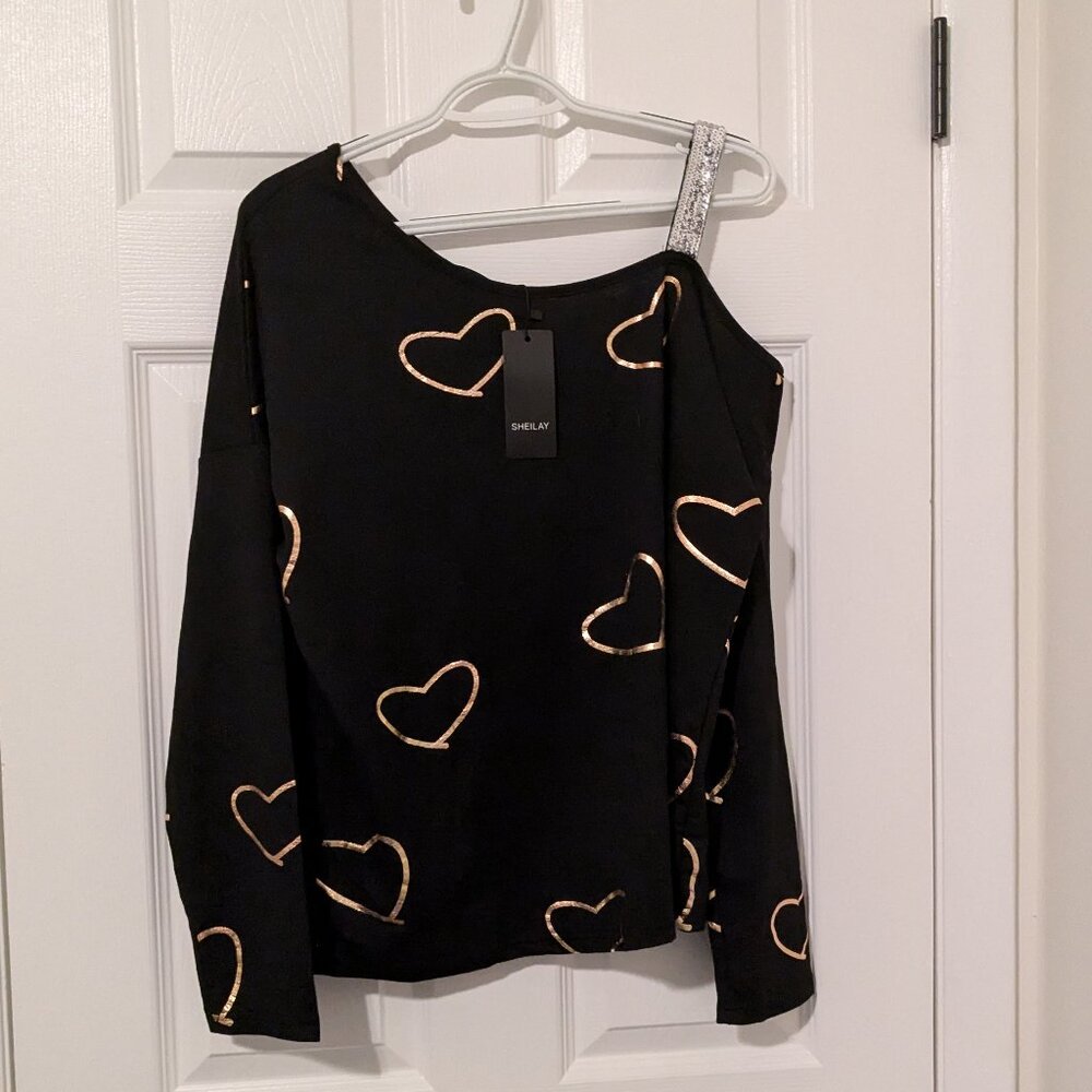 Sheilay long sleeve top with gold hearts size medium NWT